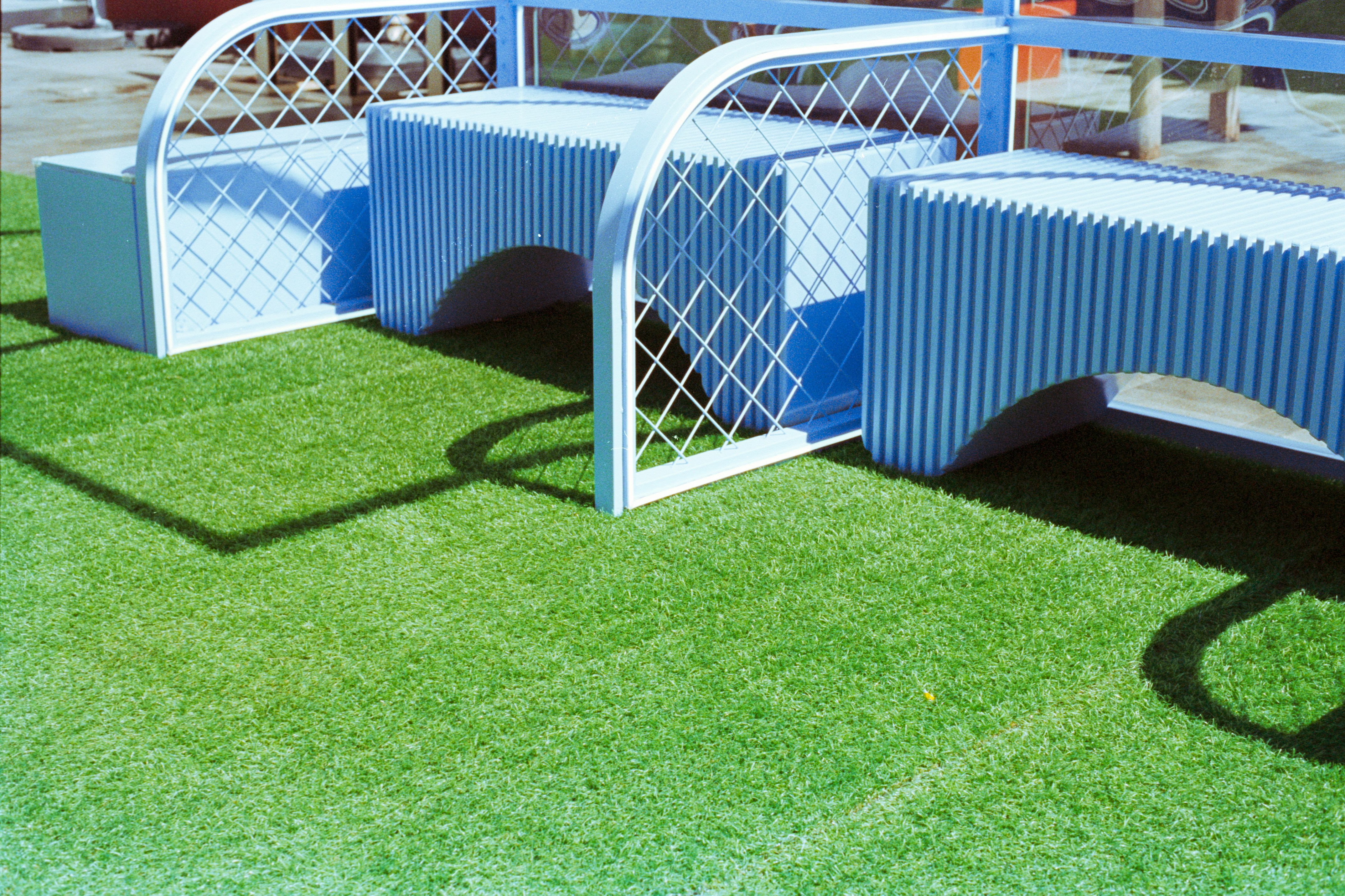 Commercial building with artificial grass